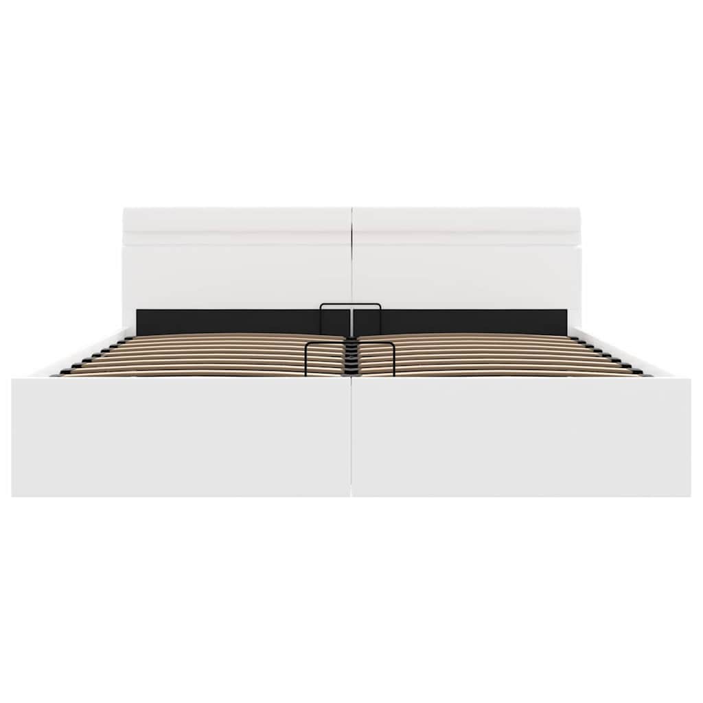 Cama hidráulica c/ arrumação LED 180x200 cm couro artif. branco