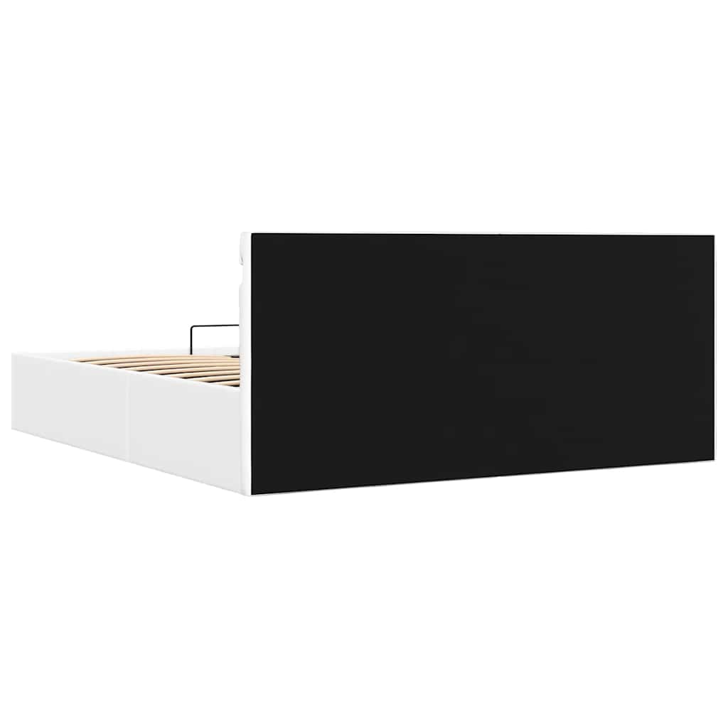 Cama hidráulica c/ arrumação LED 180x200 cm couro artif. branco
