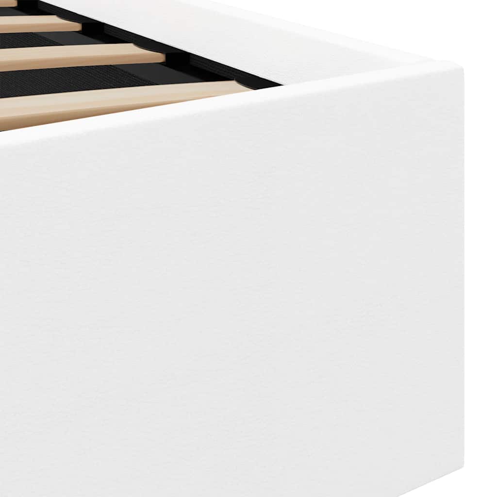 Cama hidráulica c/ arrumação LED 180x200 cm couro artif. branco