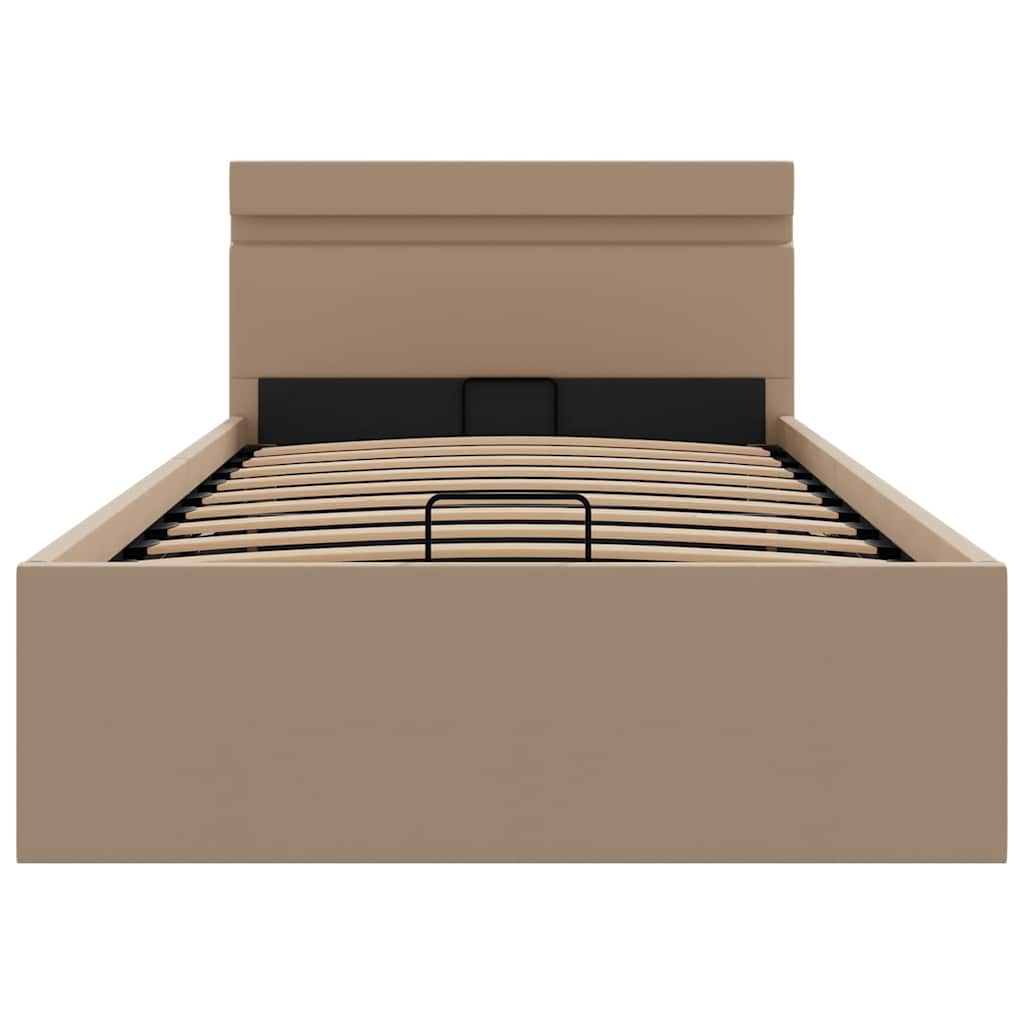 Cama hidrául. arrumação e LED 90x200cm couro artif. cappuccino