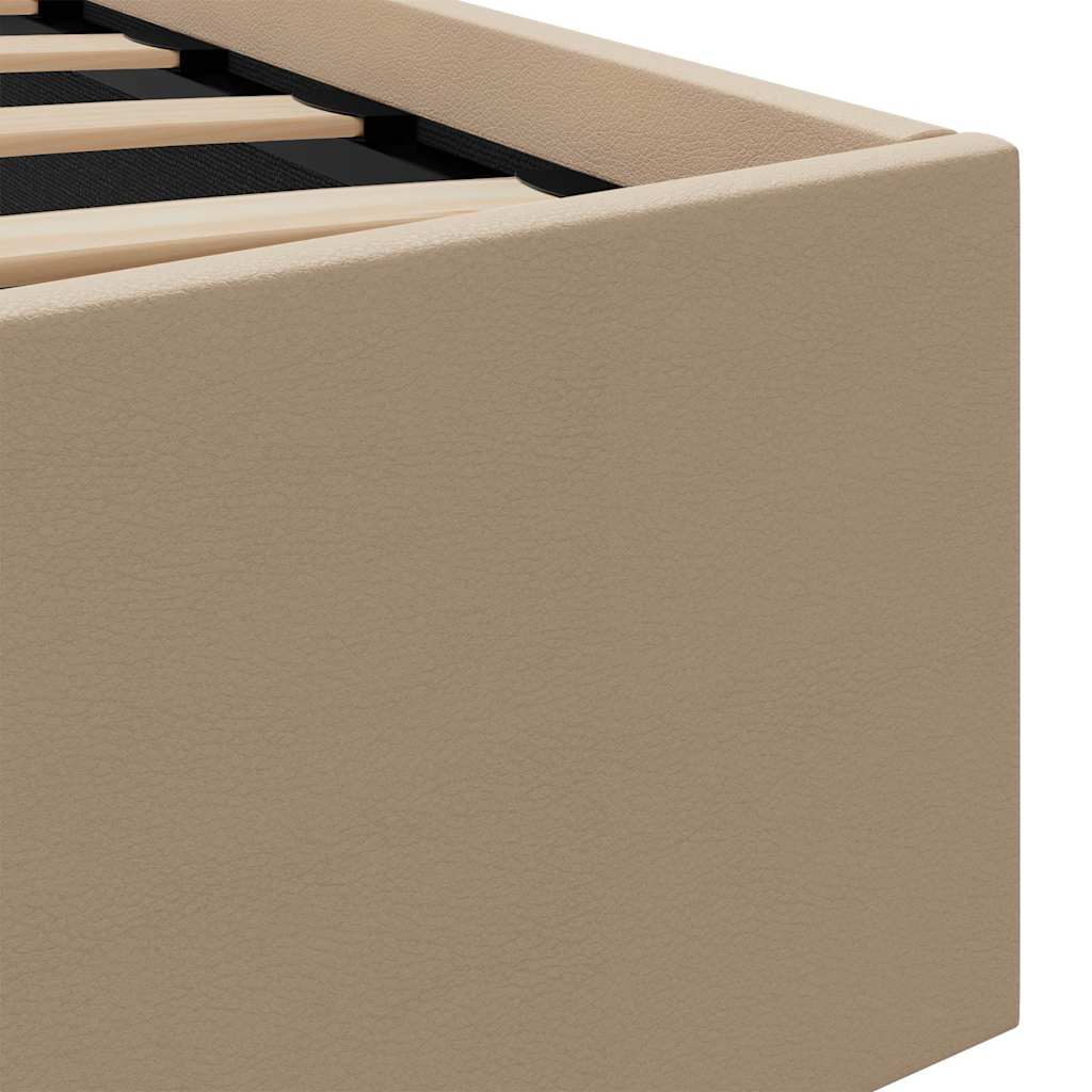 Cama hidrául. arrumação e LED 90x200cm couro artif. cappuccino