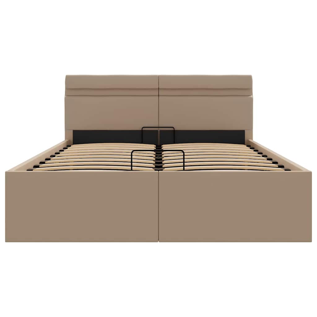 Cama hidrául. arrumação e LED 120x200cm couro artif. cappuccino