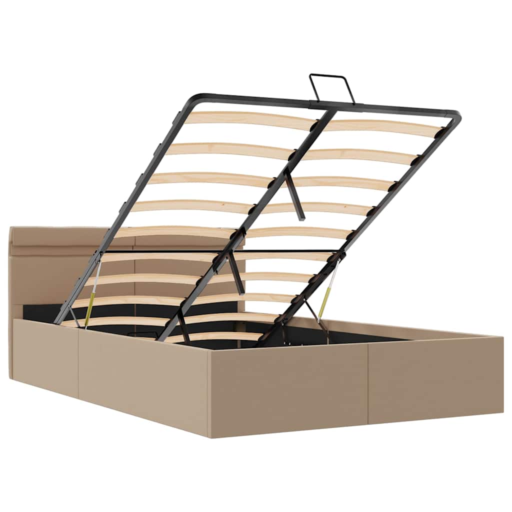 Cama hidrául. arrumação e LED 120x200cm couro artif. cappuccino