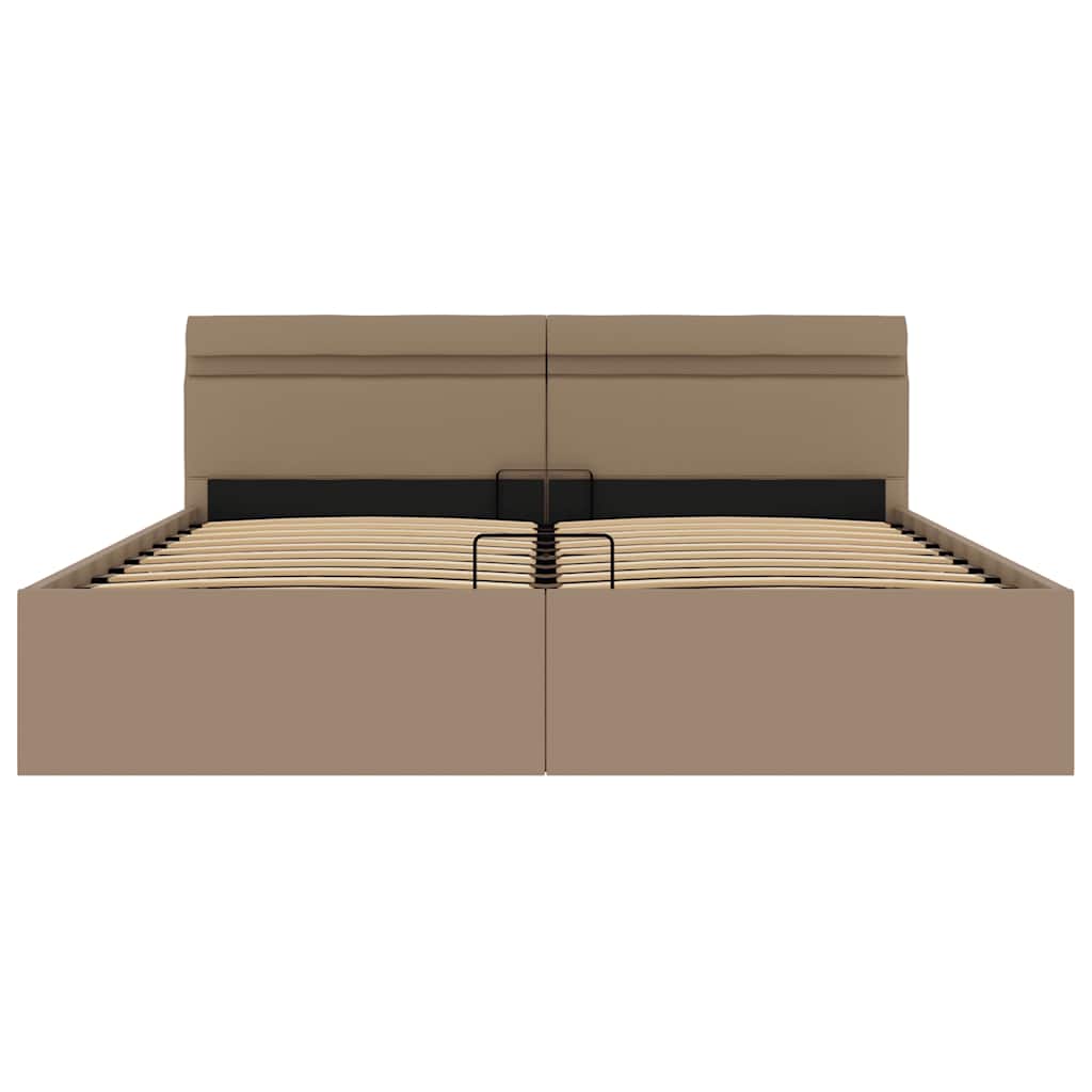 Cama hidrául. arrumação e LED 160x200cm couro artif. cappuccino