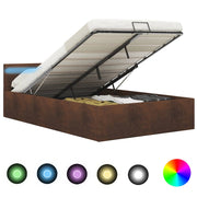 Cama hidráulica c/ arrumação e LED 120x200 cm tecido castanho