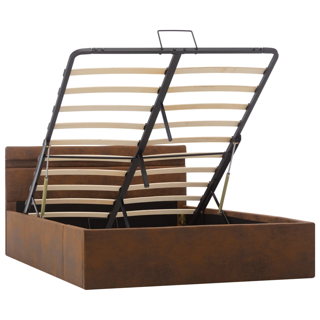 Cama hidráulica c/ arrumação e LED 120x200 cm tecido castanho