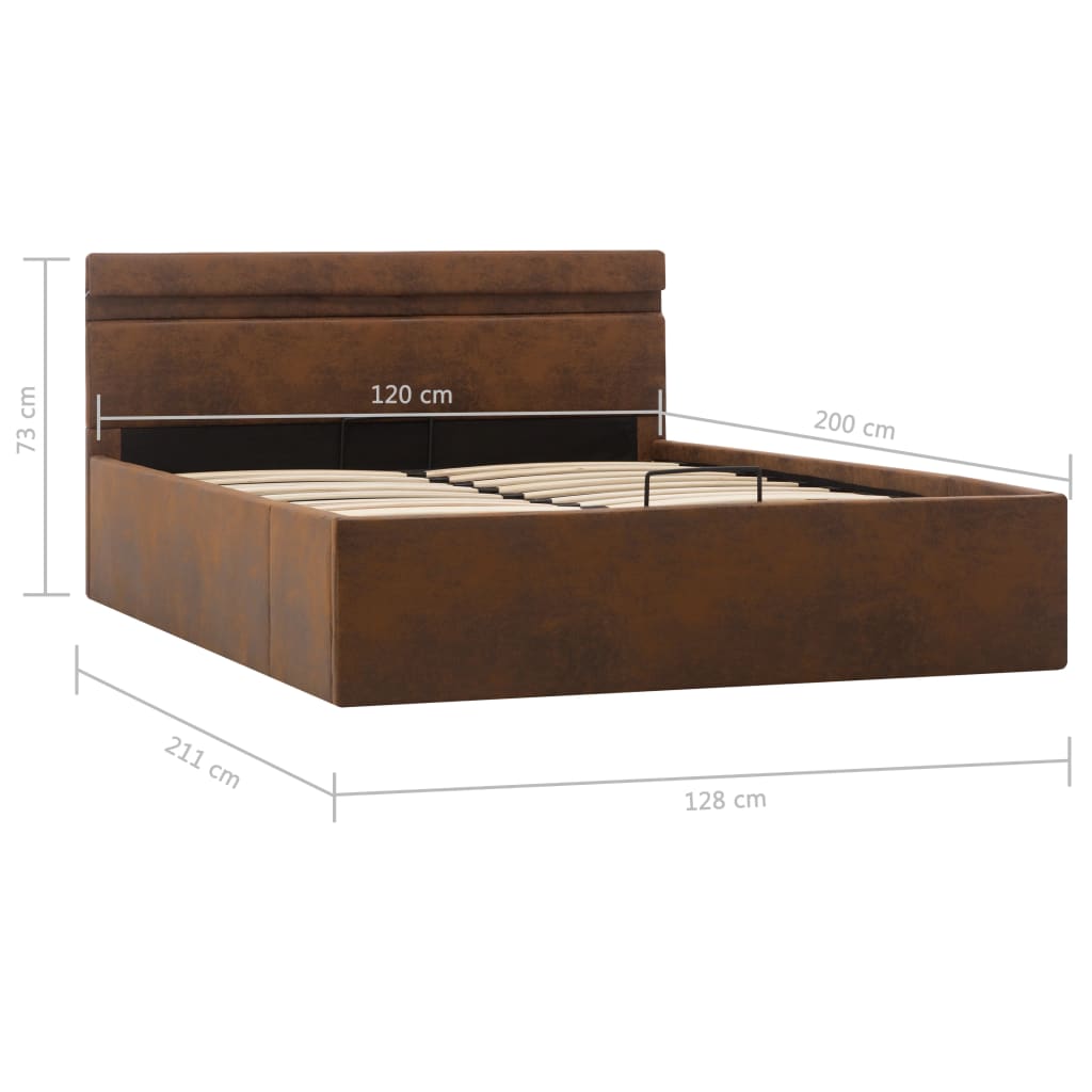 Cama hidráulica c/ arrumação e LED 120x200 cm tecido castanho