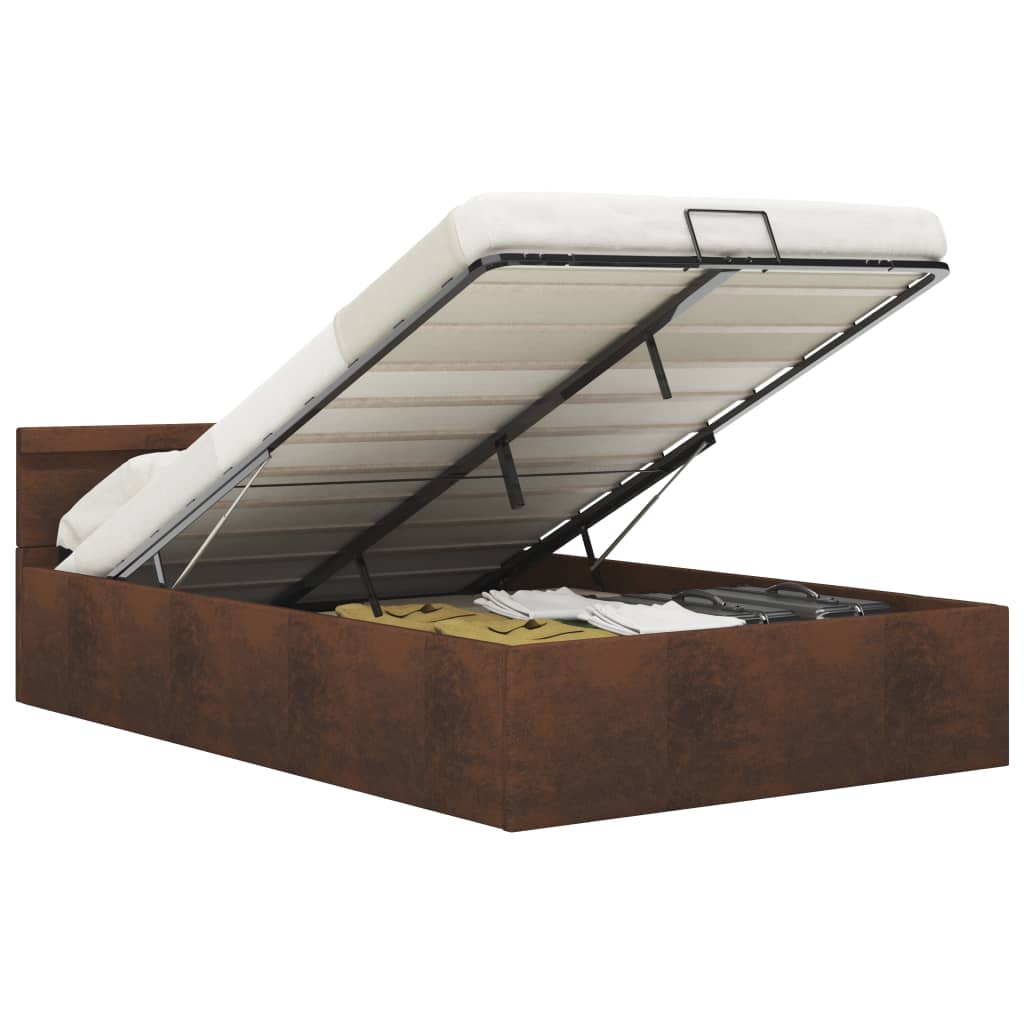Cama hidráulica c/ arrumação e LED 120x200 cm tecido castanho