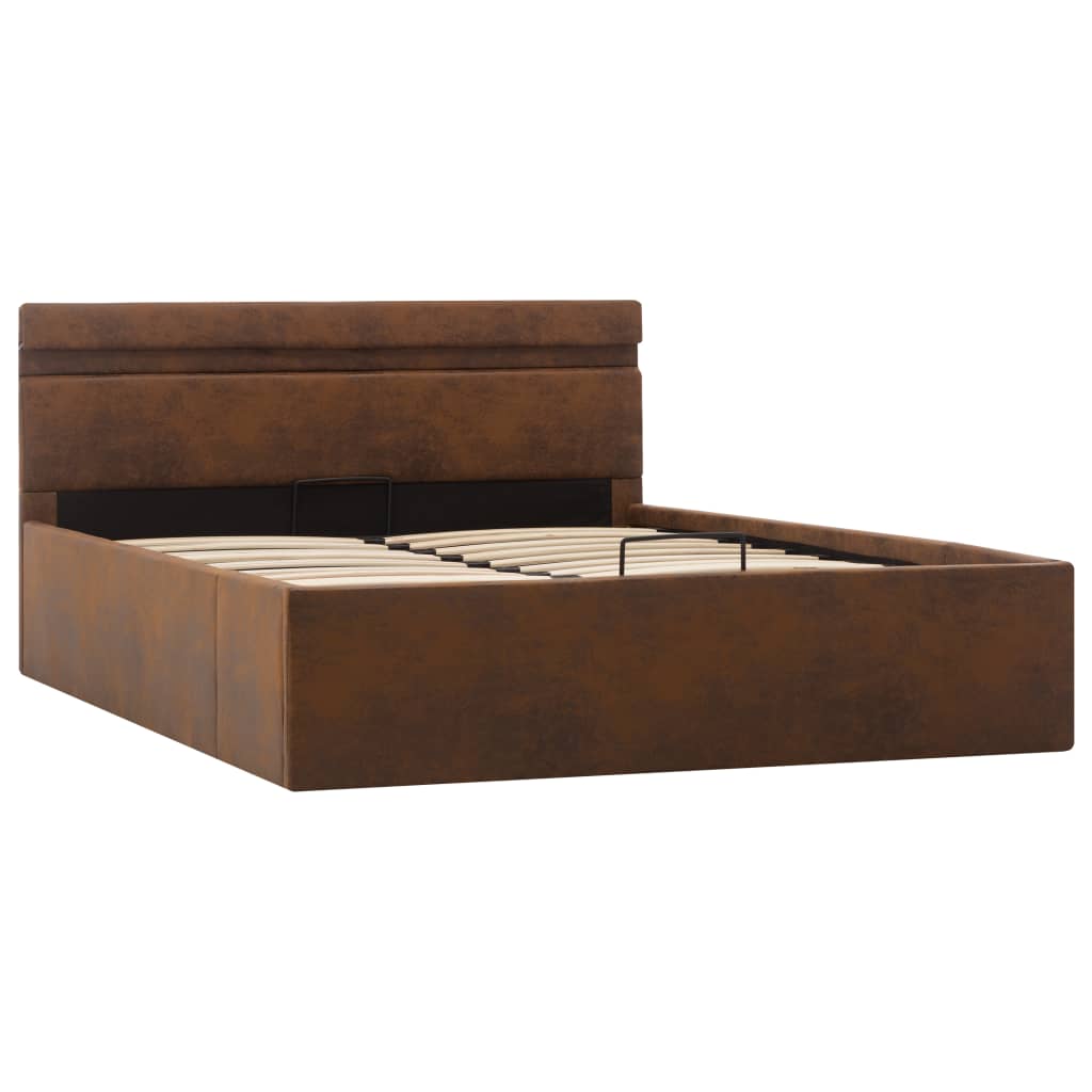Cama hidráulica c/ arrumação e LED 120x200 cm tecido castanho