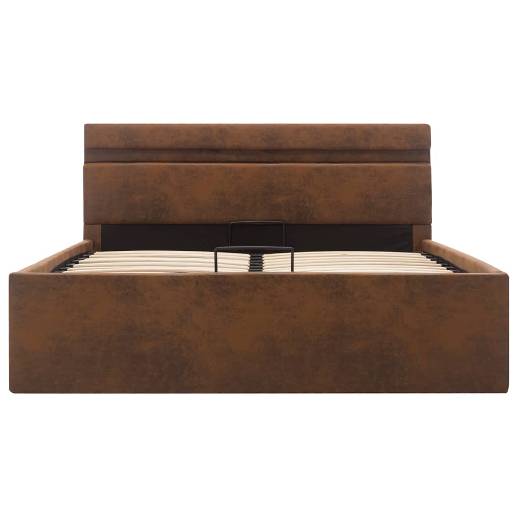 Cama hidráulica c/ arrumação e LED 120x200 cm tecido castanho
