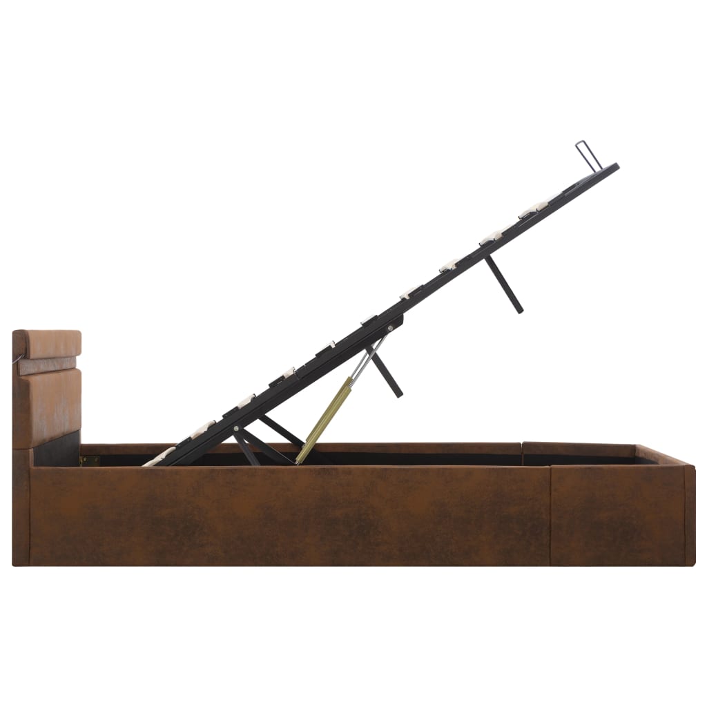 Cama hidráulica c/ arrumação e LED 120x200 cm tecido castanho