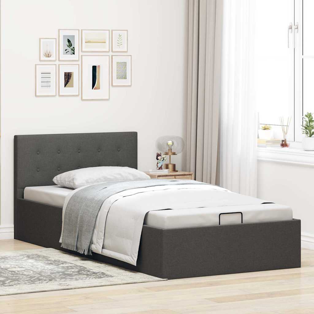 Cama hidráulica c/ arrumação 100x200cm tecido cinza-acastanhado
