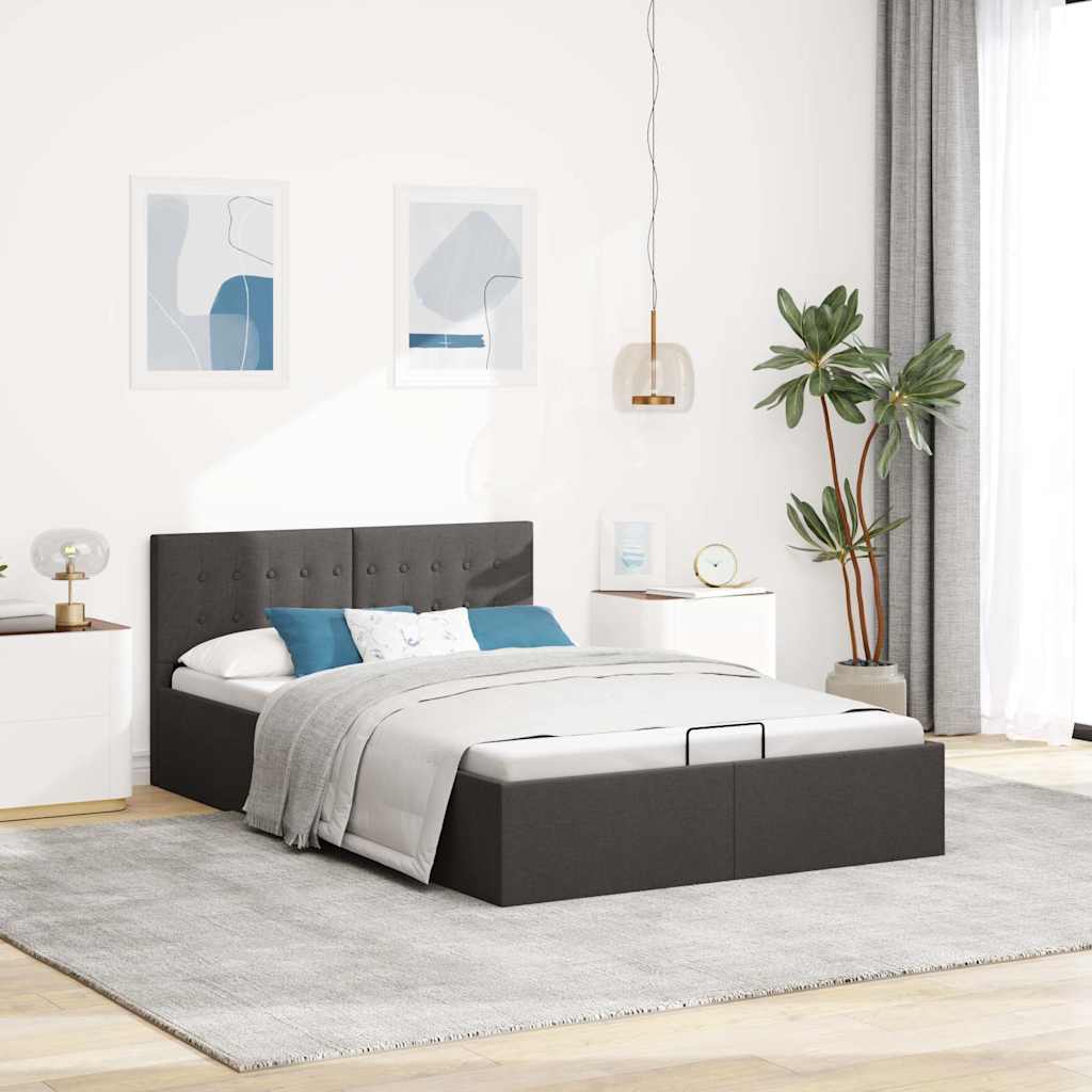Cama hidráulica c/ arrumação 140x200cm tecido cinza-acastanhado