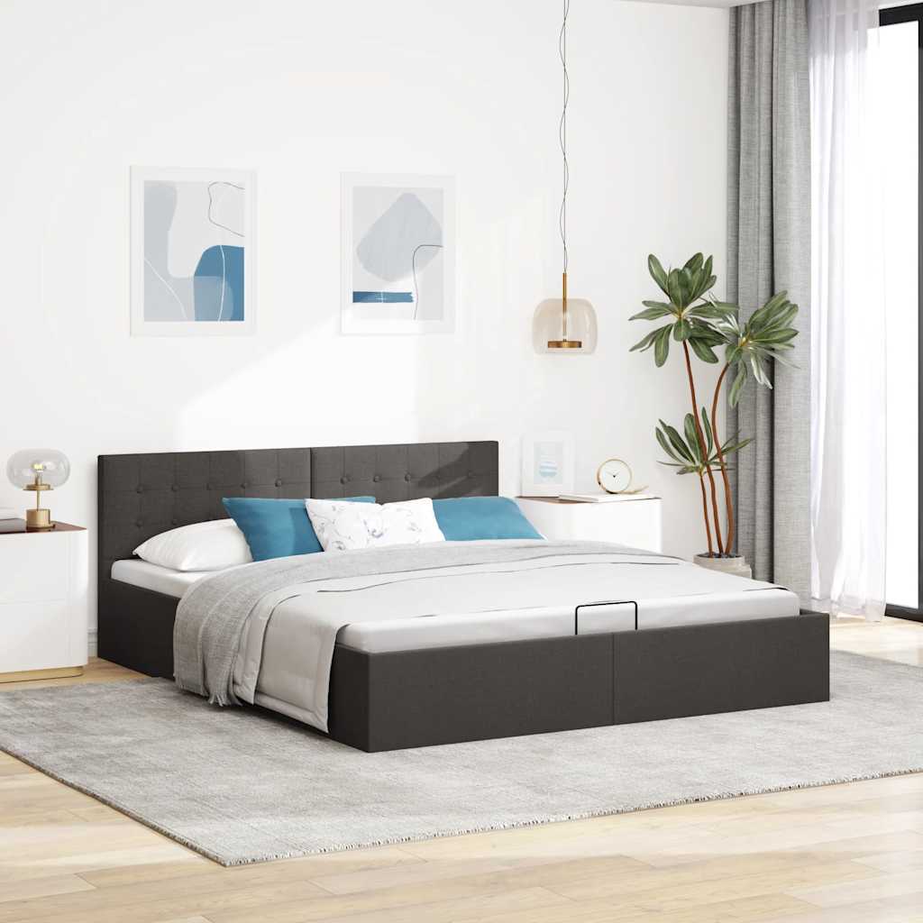 Cama hidráulica c/ arrumação 160x200cm tecido cinza-acastanhado