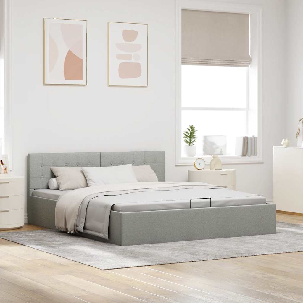 Cama hidráulica c/ arrumação 160x200cm tecido cinza-acastanhado