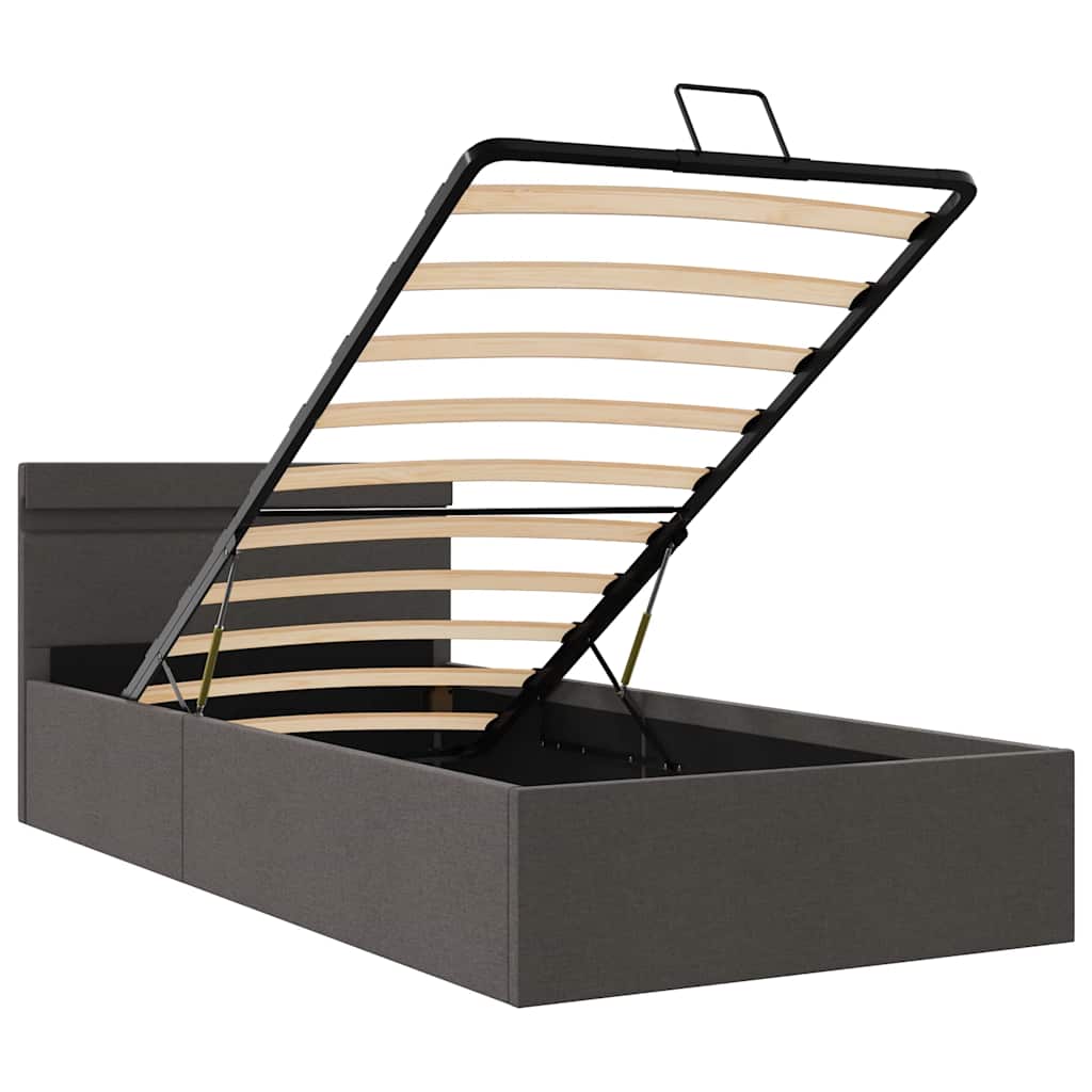 Cama hidráulica arrumação c/ LEDs 90x200cm tecido cinza-escuro