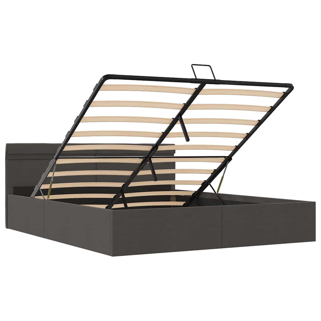 Cama hidráulica c/ arrumação LED 180x200cm tecido cinza-escuro
