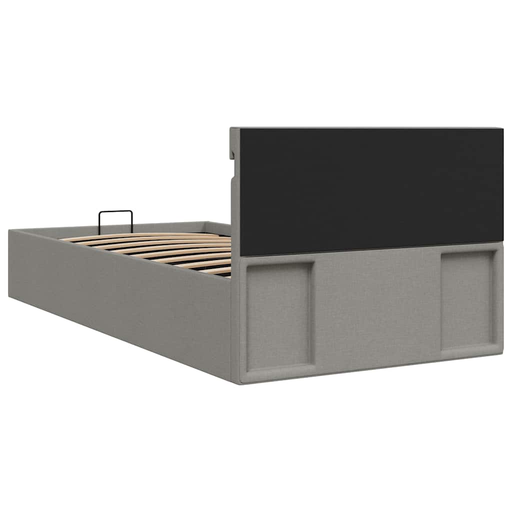 Cama hidráulica arrumação c/ LED 90x200cm tecido cinzento-claro
