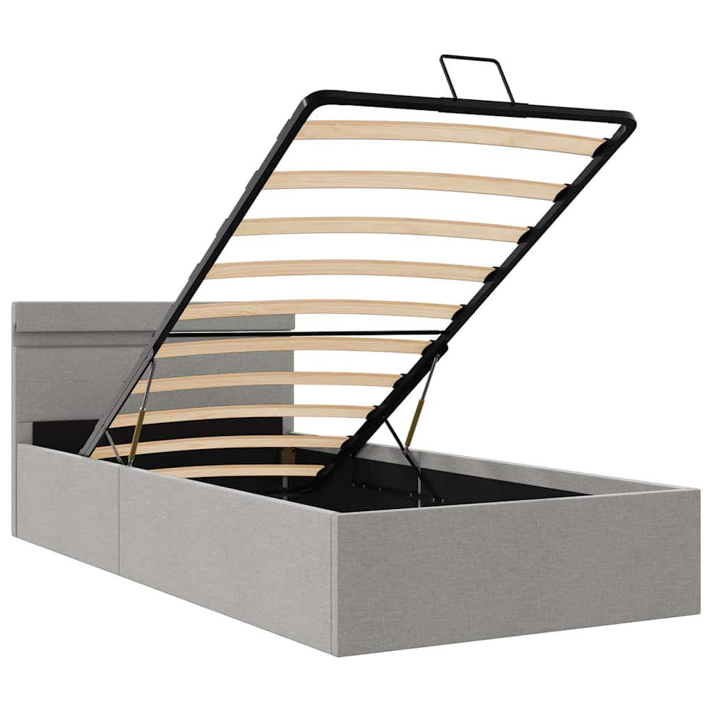 Cama hidráulica arrumação c/ LED 90x200cm tecido cinzento-claro