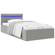 Cama hidráulica arrumação c/ LED 90x200cm tecido cinzento-claro