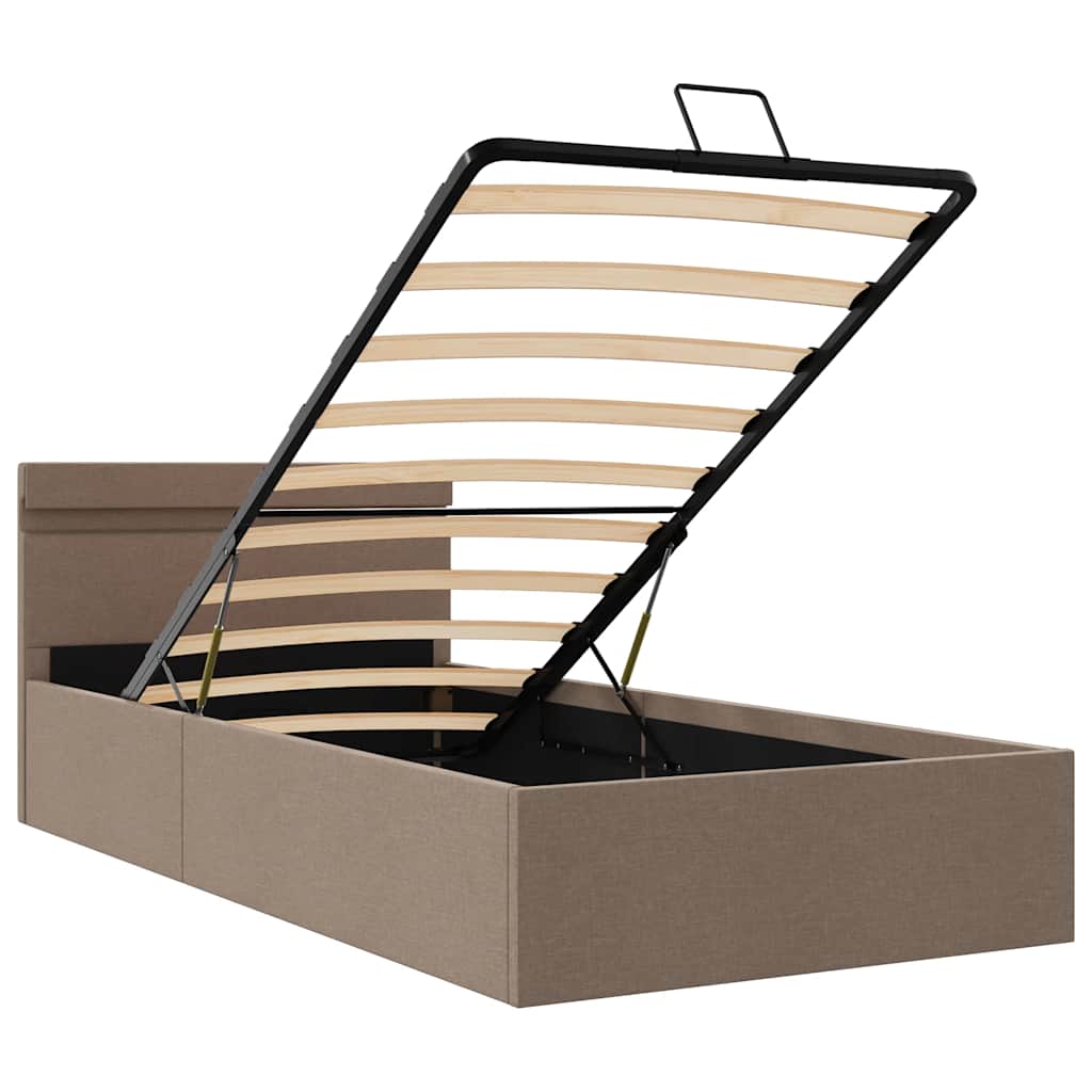 Cama hidrául. arrumação + LED 90x200cm tecido cinza-acastanhado