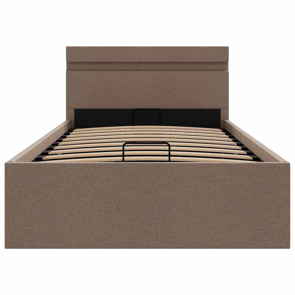 Cama hidráuli. arrumação LED 100x200cm tecido cinza-acastanhado