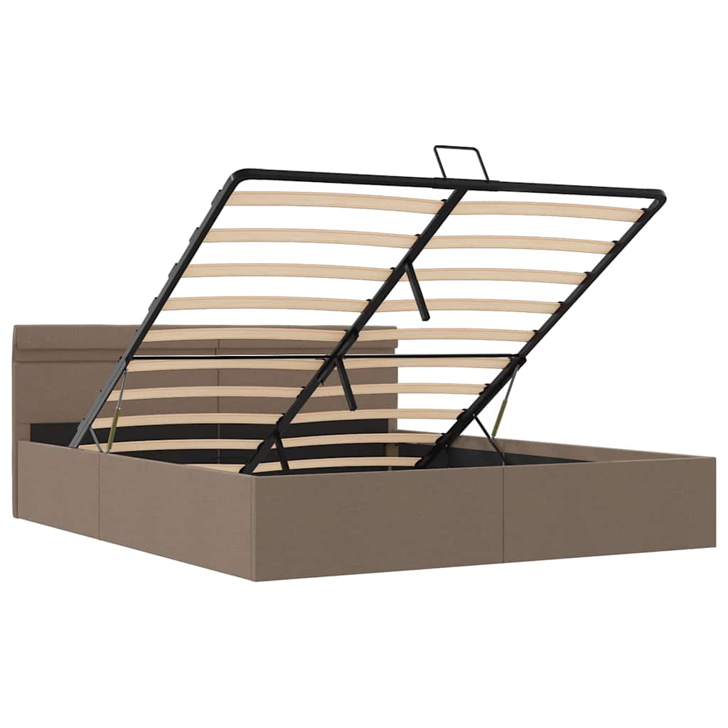 Cama hidráuli. arrumação LED 160x200cm tecido cinza-acastanhado