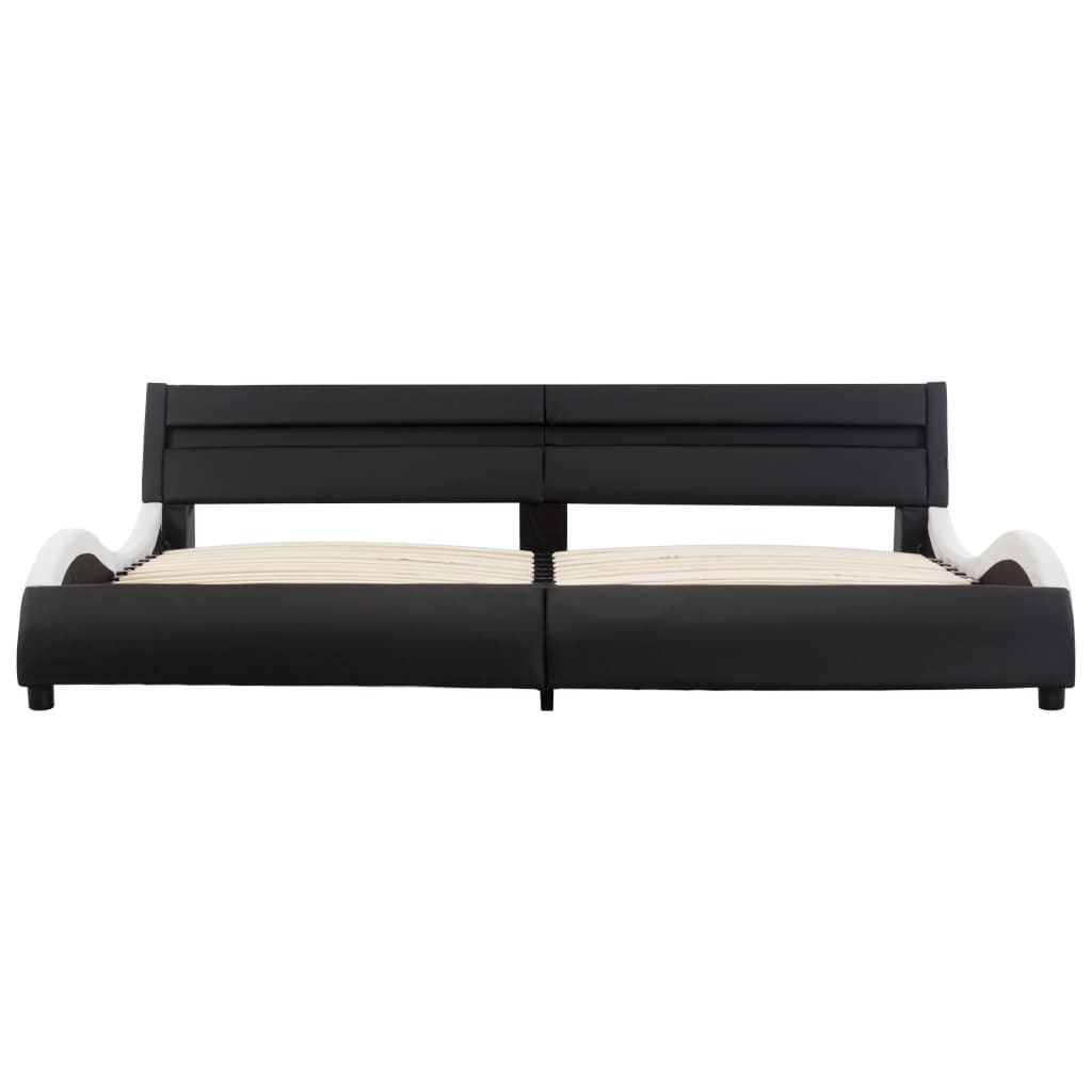 Estrutura cama c/ LEDs 180x200cm couro artificial preto/branco