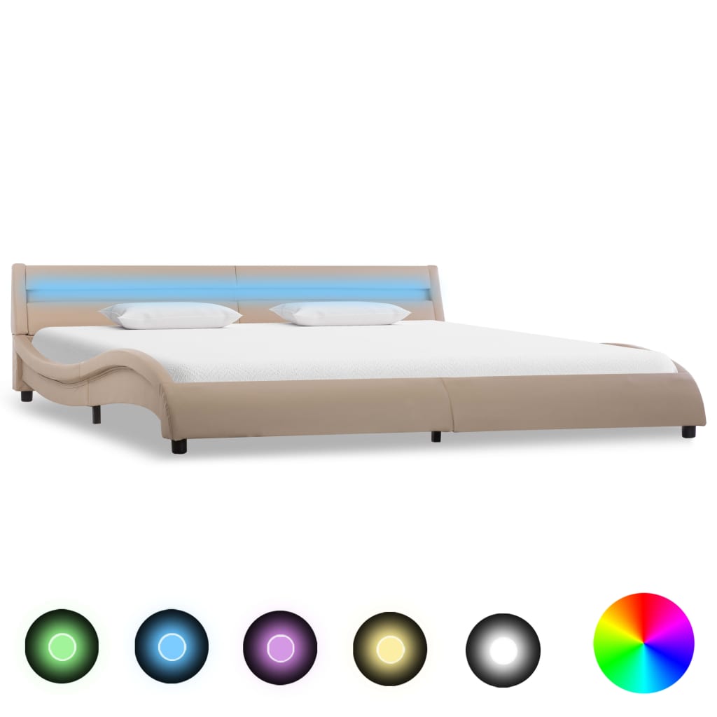 Estrutura cama c/ LEDs 180x200cm couro artificial preto/branco