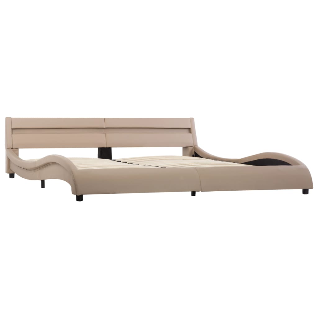 Estrutura cama c/ LEDs 180x200cm couro artificial preto/branco