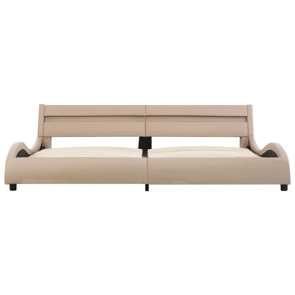 Estrutura cama c/ LEDs 180x200cm couro artificial preto/branco