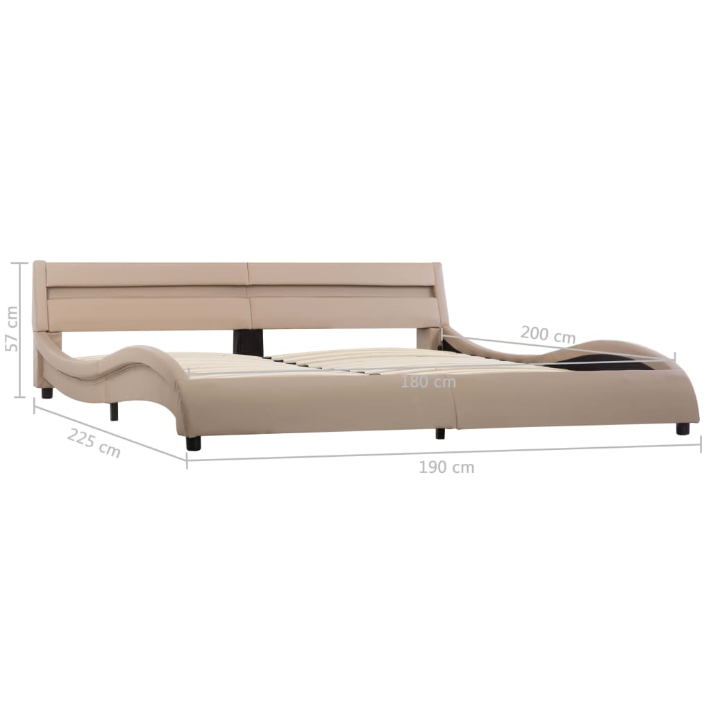 Estrutura cama c/ LEDs 180x200cm couro artificial preto/branco