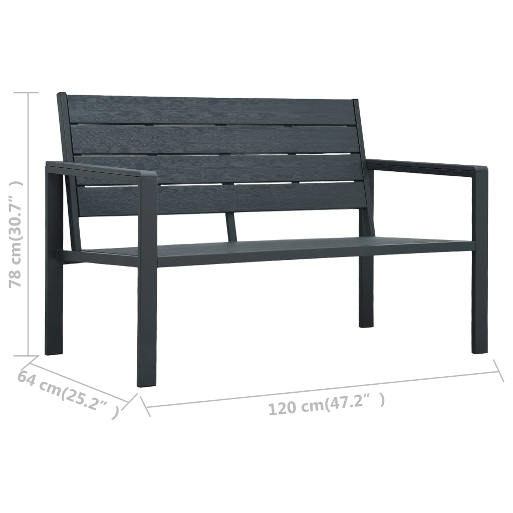 Banco de jardim 120 cm PEAD aspeto de madeira cinzento