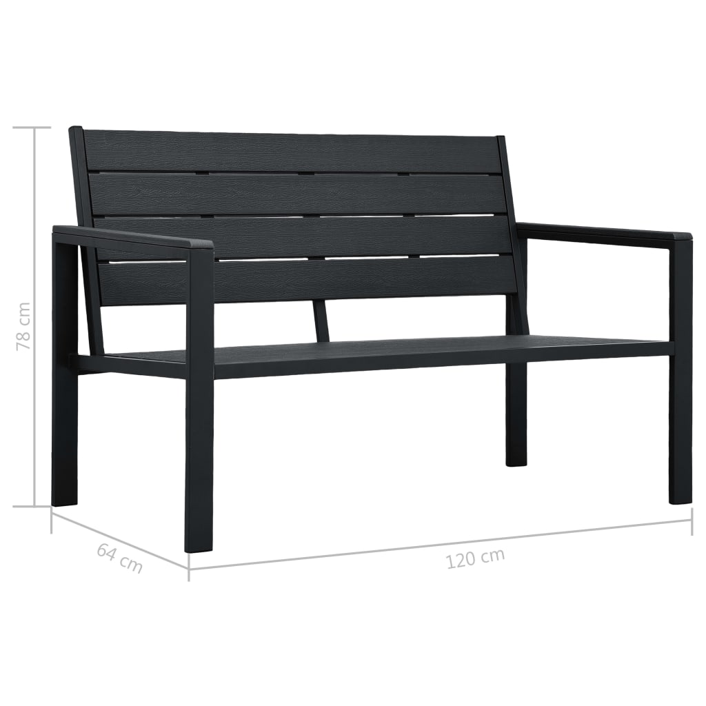 Banco de jardim 120 cm PEAD aspeto de madeira preto