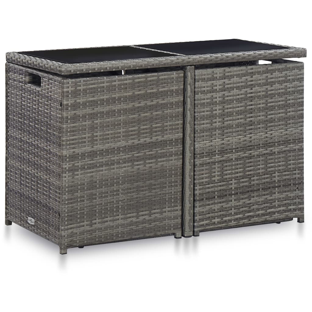 3 pcs conjunto bistrô com almofadões vime PE cinzento