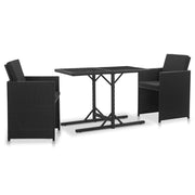 3 pcs conjunto jantar exterior com almofadões vime PE preto