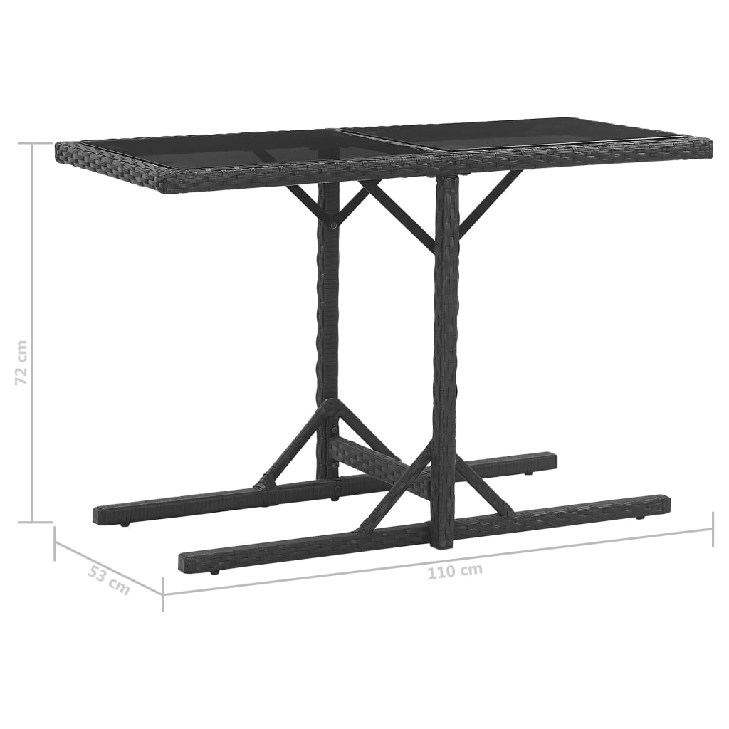 3 pcs conjunto jantar exterior com almofadões vime PE preto