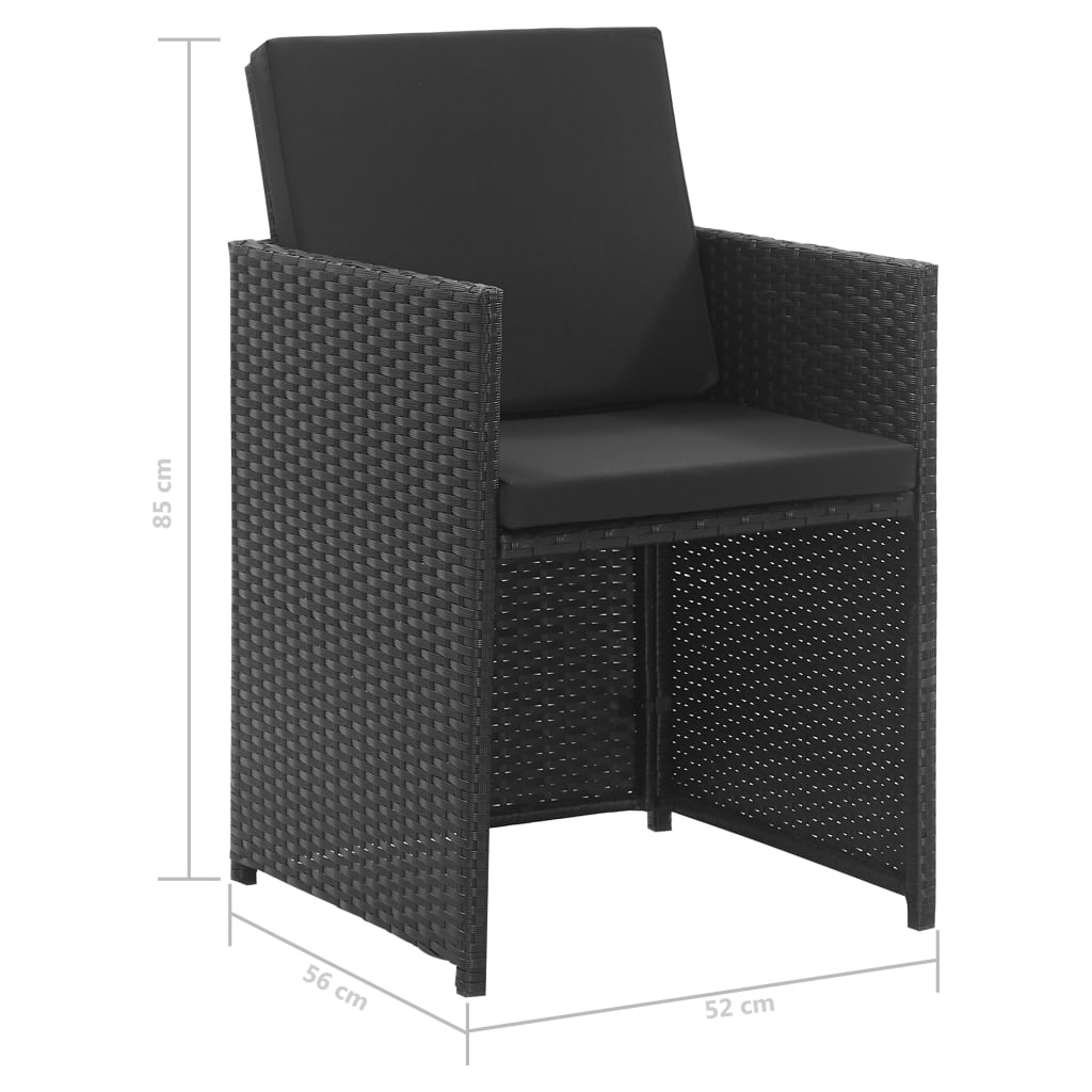 3 pcs conjunto jantar exterior com almofadões vime PE preto