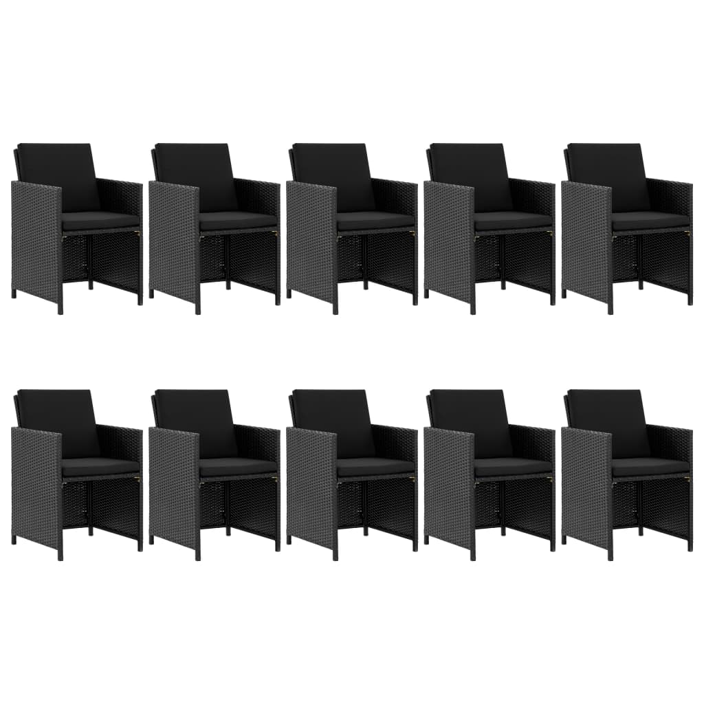 11 pcs conjunto jantar exterior com almofadões vime PE preto