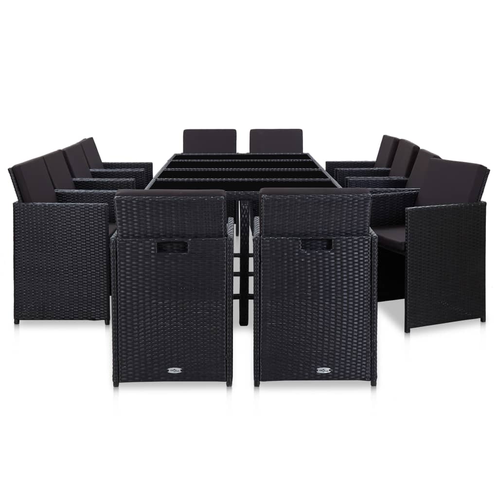 13 pcs conjunto jantar exterior com almofadões vime PE preto