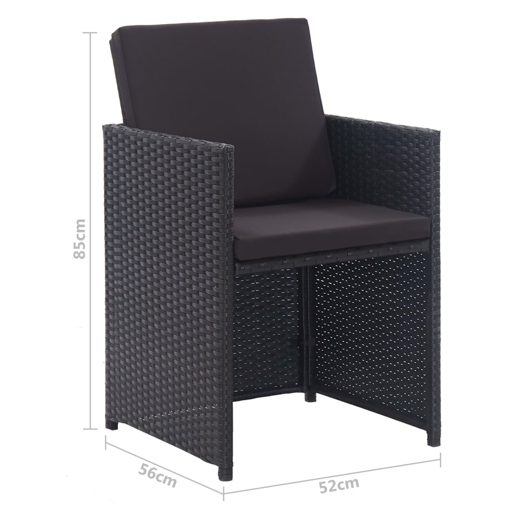 13 pcs conjunto jantar exterior com almofadões vime PE preto