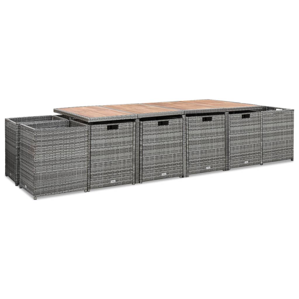 13 pcs conjunto jantar exterior c/ almofadões vime PE antracite