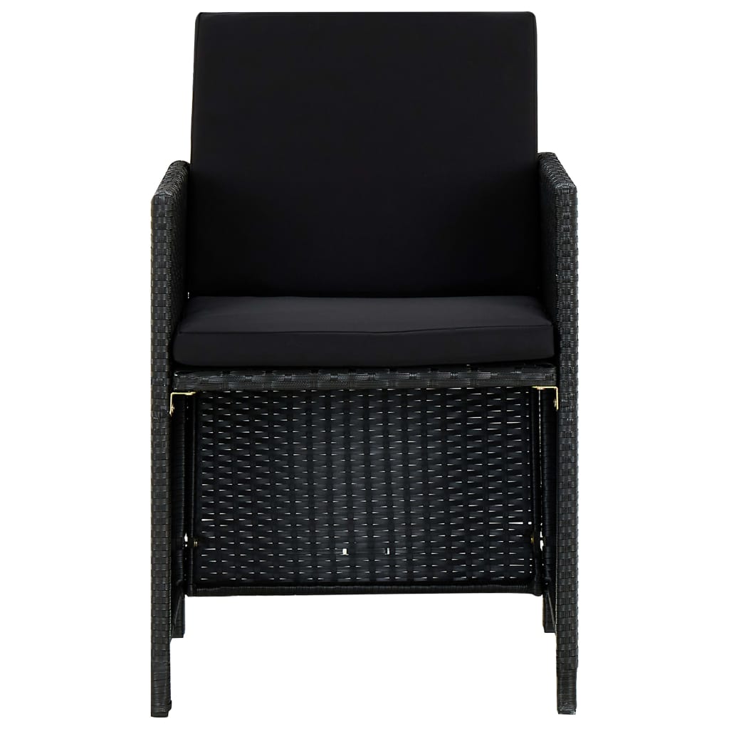 5 pcs conjunto jantar exterior com almofadões vime PE preto