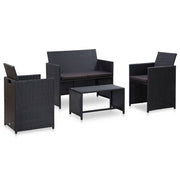 4 pcs conjunto lounge de jardim c/ almofadões vime PE preto