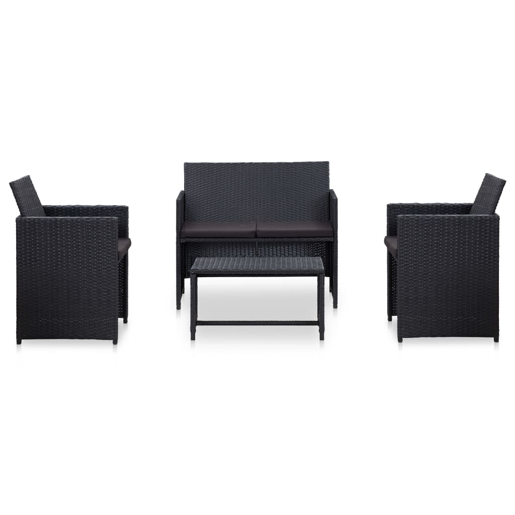 4 pcs conjunto lounge de jardim c/ almofadões vime PE preto