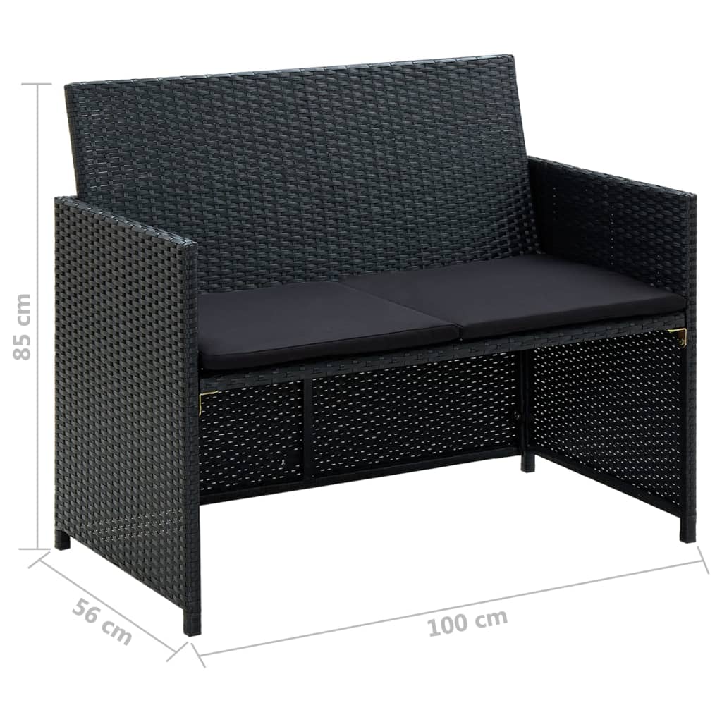 4 pcs conjunto lounge de jardim c/ almofadões vime PE preto