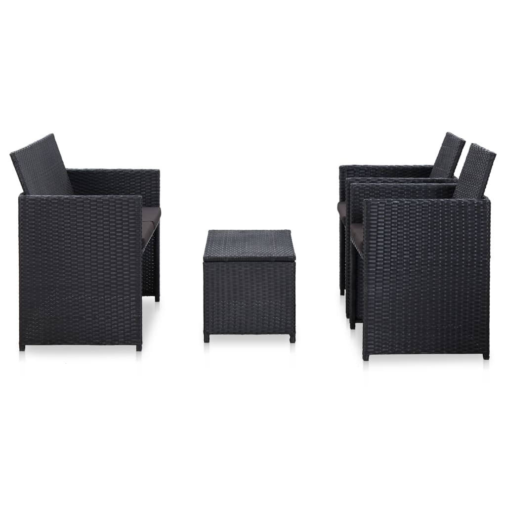 4 pcs conjunto lounge de jardim c/ almofadões vime PE preto