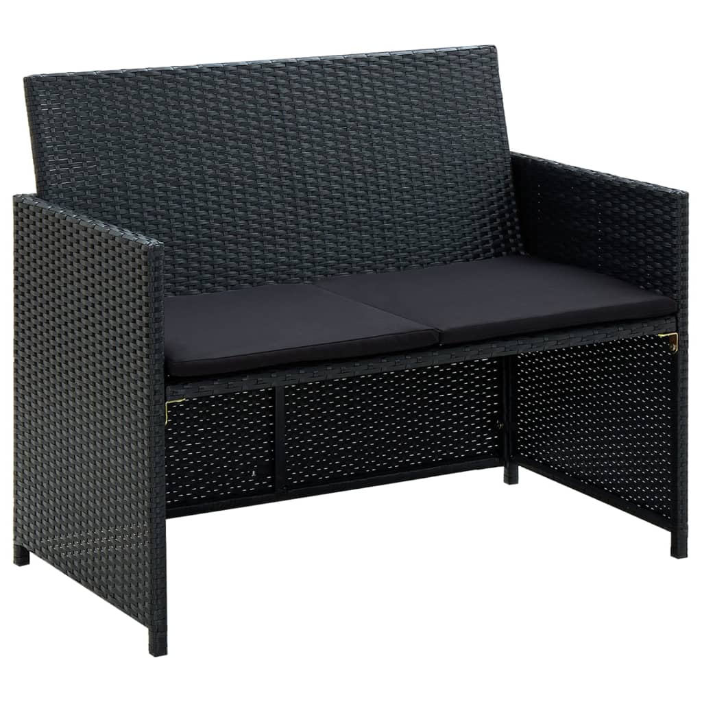 4 pcs conjunto lounge de jardim c/ almofadões vime PE preto