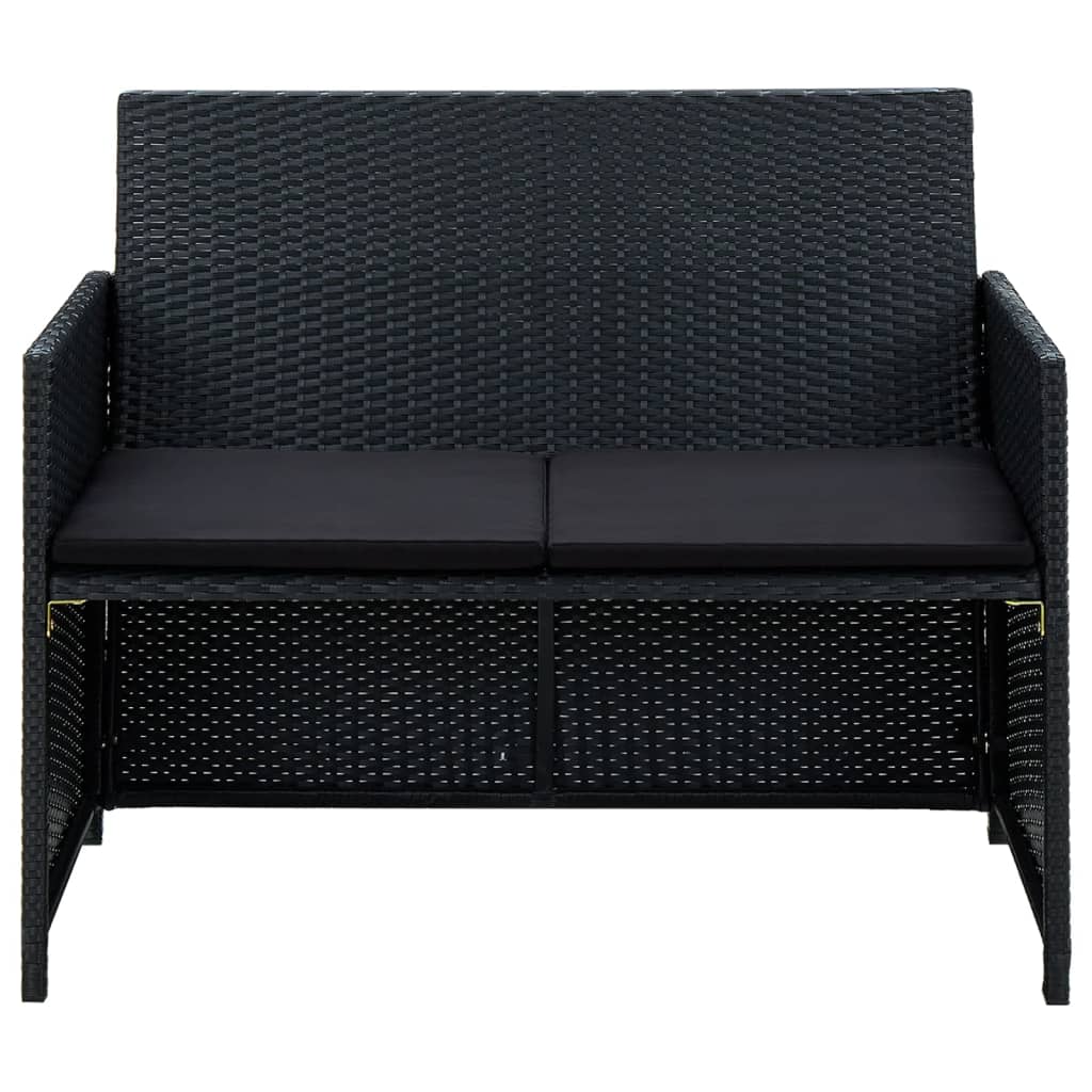 4 pcs conjunto lounge de jardim c/ almofadões vime PE preto