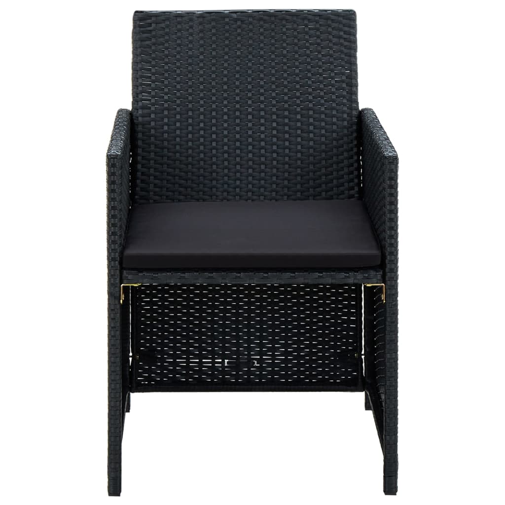 4 pcs conjunto lounge de jardim c/ almofadões vime PE preto